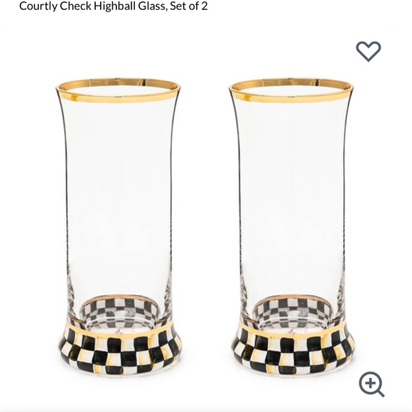 Courtly Check Highball Glass Set with Gold Accents - Picture 1 of 10